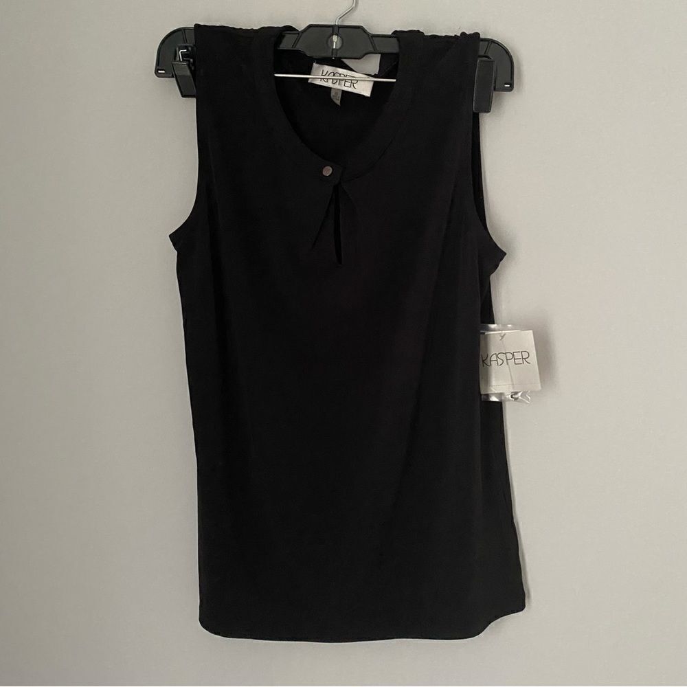 Kasper Women’d Round Neck Keyhole Opening Black Sleeveless Blouse size XS